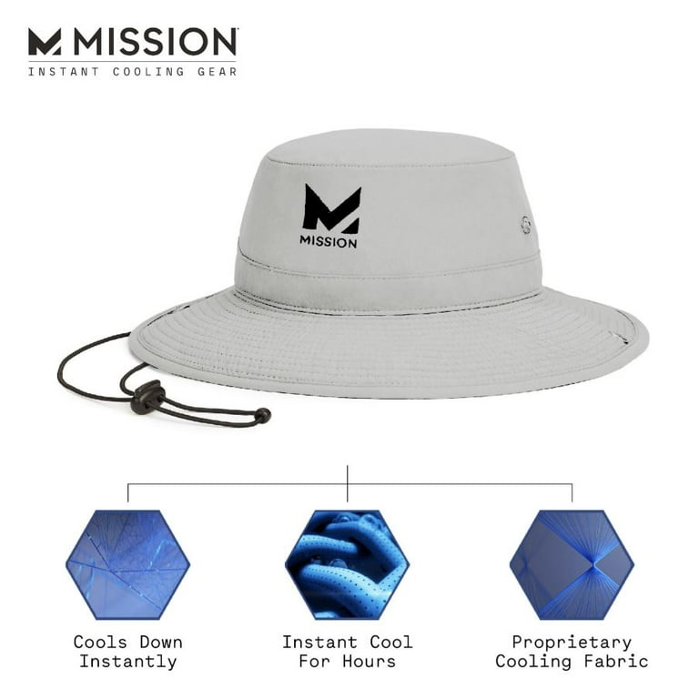 MISSION 3” Wide Brim Adult Cooling Bucket Hat, Evaporative Cooling  Technology, Unisex, White 
