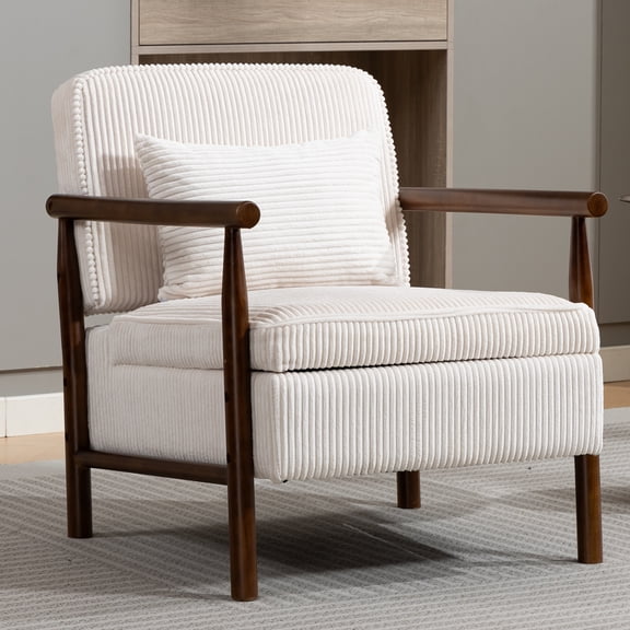 Legahome Accent Chair for Living Room, Antique White Accent Chair with Storage, Striped Chenille Fabric Arm Chair with Solid Wood Frame, Modern Reading Chair with Armrests for Bedroom