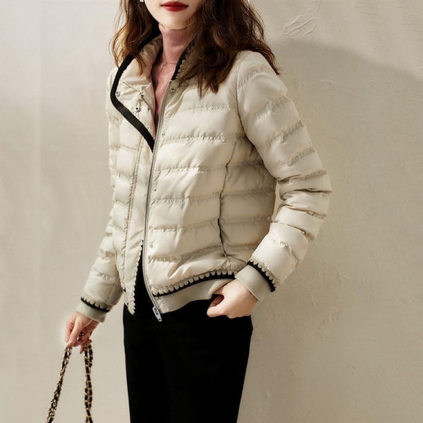 Chaqueta corta de algodón ligera y elegante con cuello alto y manga larga para primavera, totalmente equipada con una chaqueta de algodón cálida.