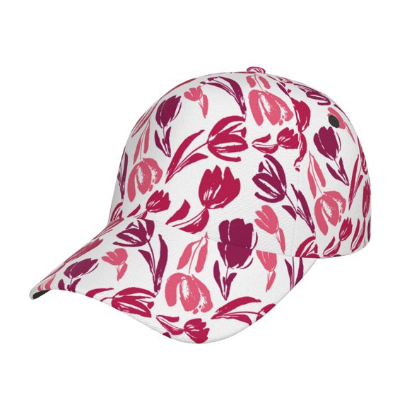 Honeii Tulips Flowers Print Hat, Women's Baseball Hat Unisex Fit, Baseball Cap,Adjustable One Size