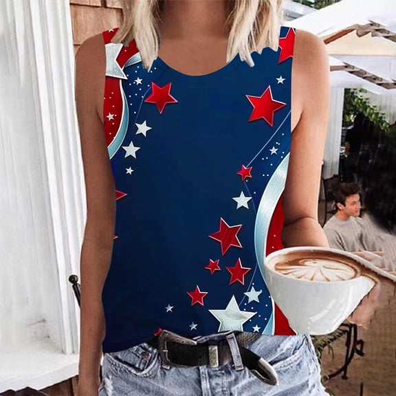 Fartey Women's 4th of July Tank Tops Patriotic Vintage USA Flag Print Sleeveless Shirts Slim Fit Summer Holiday Top Plus Size Independence Day Tanks Dark Blue XXXL