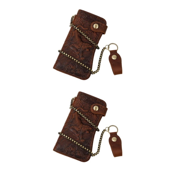 Sonducket Cartera de cuero para hombre, cadena de bloqueo, carteras antirrobo, tarjetero, tarjetero, monedero de bolsillo, teléfono móvil de patrón de tigre 2piezas