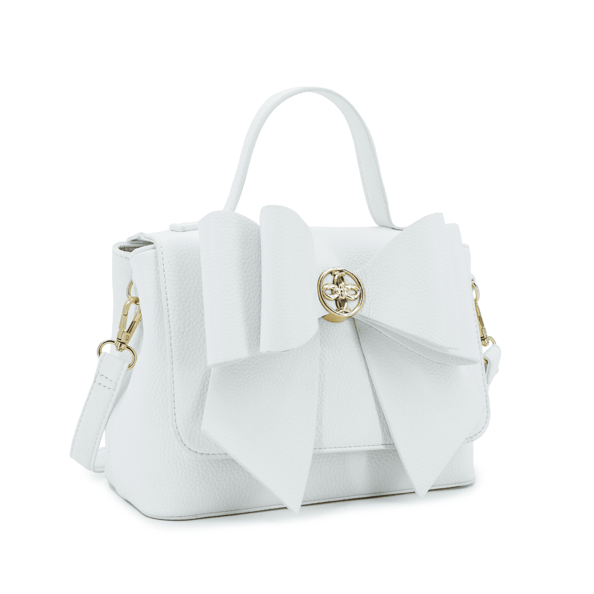 LIKE DREAMS Womens's Vegan Leather Adjustable Detachable Strap Zoey Double Bow Crossbody Bag, White