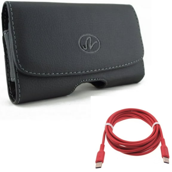 Red 6ft Long Cable w Case Belt Clip for Samsung Galaxy S22 Plus,S21,S21 Plus,S21 S20 Plus,S20 Fan Edition,Fan FE 5G - USB-C to Type-C PD Fast Charger Cord, Leather Swivel Holster