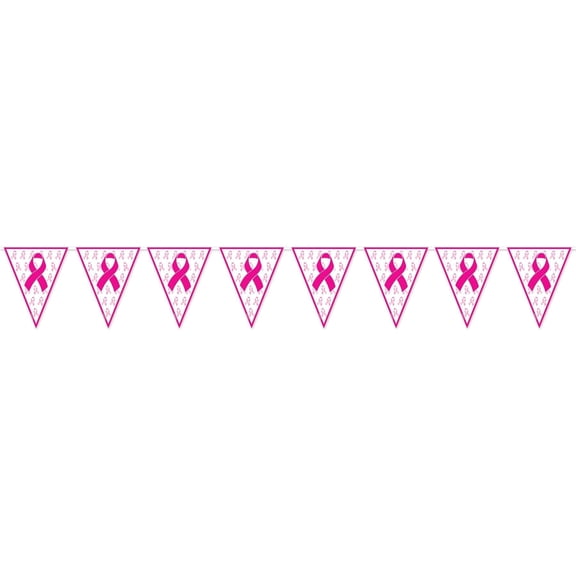 12 Pack Bulk Pink Ribbon Pennant Party Banner