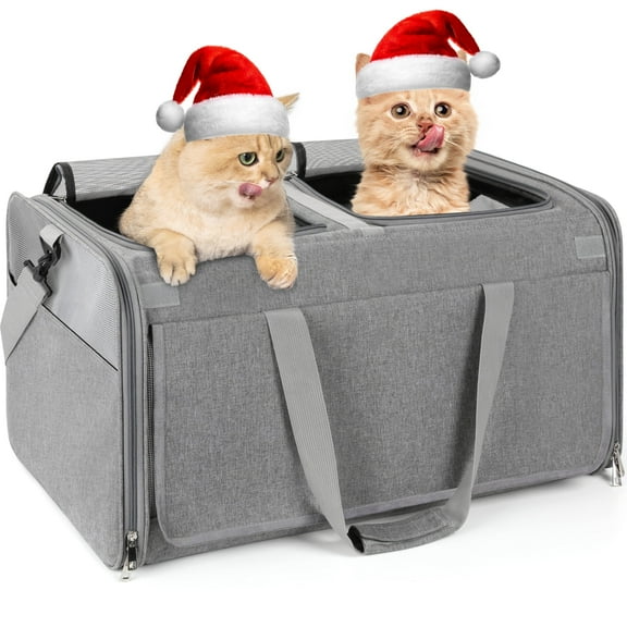 Monasem Large Pet Carrier for 2 Cat Dog, Airline Approved Soft-Sided Cats Puppy Travel Bag for Pet up to 38lbs(Grey)