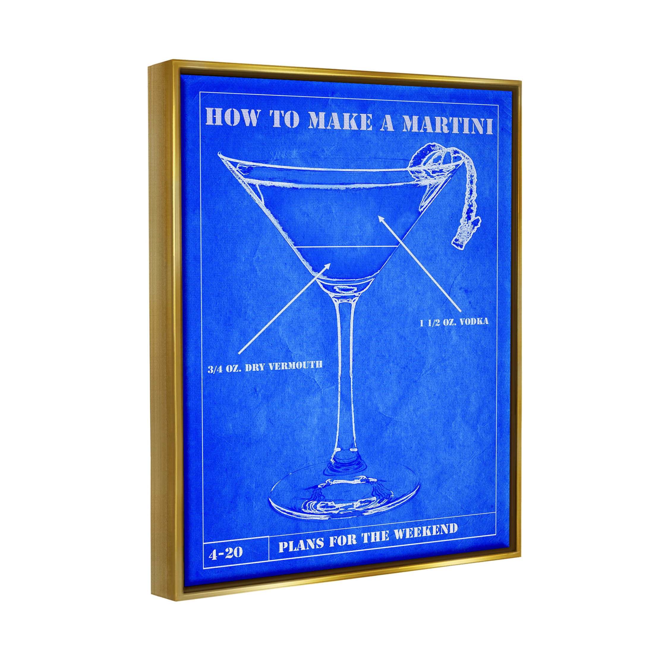 Stupell Industries How To Make Martini Diagram Graphic Art Metallic Gold Floating Framed Canvas Print Wall Art, Design by Marcus Jules