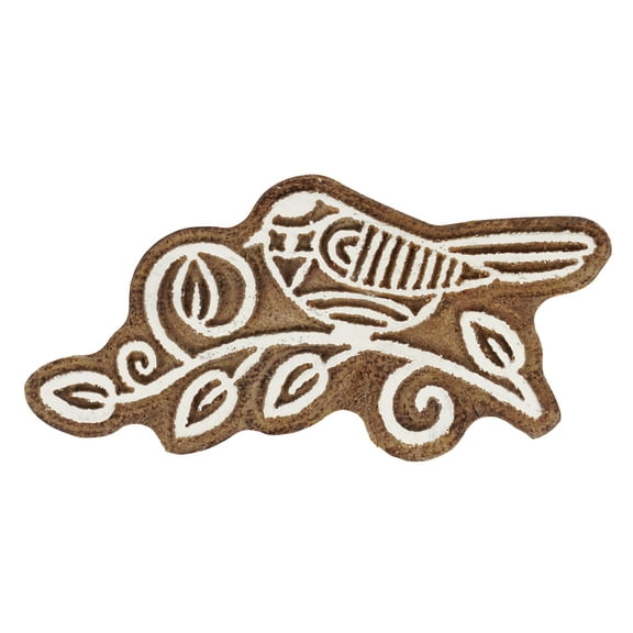 IBA Indianbeautifulart Textile Printing Block Bird & Leaf Hand Carved Wooden Stamp Wood Block Printing Textile Stamps For Fabric/ Pottery Blocks-3.5
