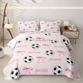 thumbnail image 2 of spefrowx Cute Soccer Word Twin Quilt Set for Girls, Pink Princess Bow Twin Coverlet Set, 2pcs, 2 of 7