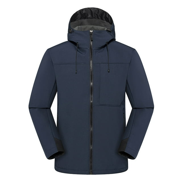 LOVZFMLL Jackets for Men Solid Color Outdoors Mountaineering Wearproof Warm Zipper Multi-pocket Coat Long Sleeve Jacket