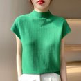 thumbnail image 2 of New Summer Arrivals Olyvenn Womens Mock Neck Short Sleeve Rib Knit Summer Tops Dressy Blouse Tee Fitted Shirts Elegant Casual Going Out Blouse Green M, 2 of 3