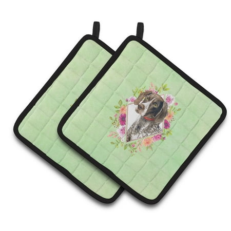 

Carolines Treasures CK4317PTHD German Shorthaired Pointer Green Flowers Pair of Pot Holders 7.5HX7.5W multicolor