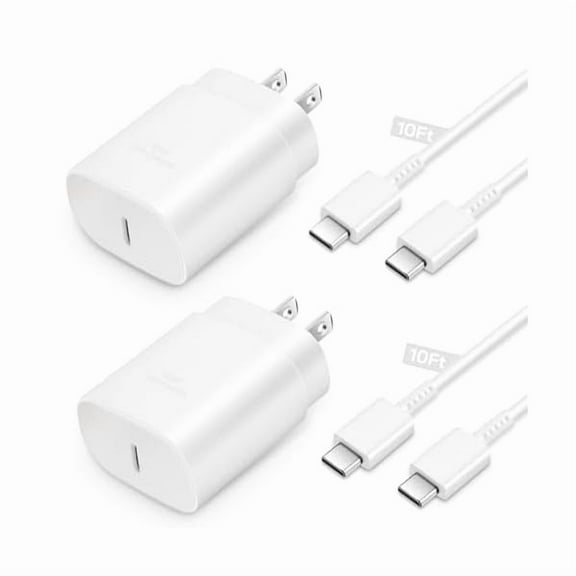 Quyaojz for Samsung 25W USB C Charger 2 Pack with 10 FT Cable - Fast Charging Compatible with Galaxy S24 Ultra/S23/S22/S21/S20/Phone 16 15 Pro Max - White