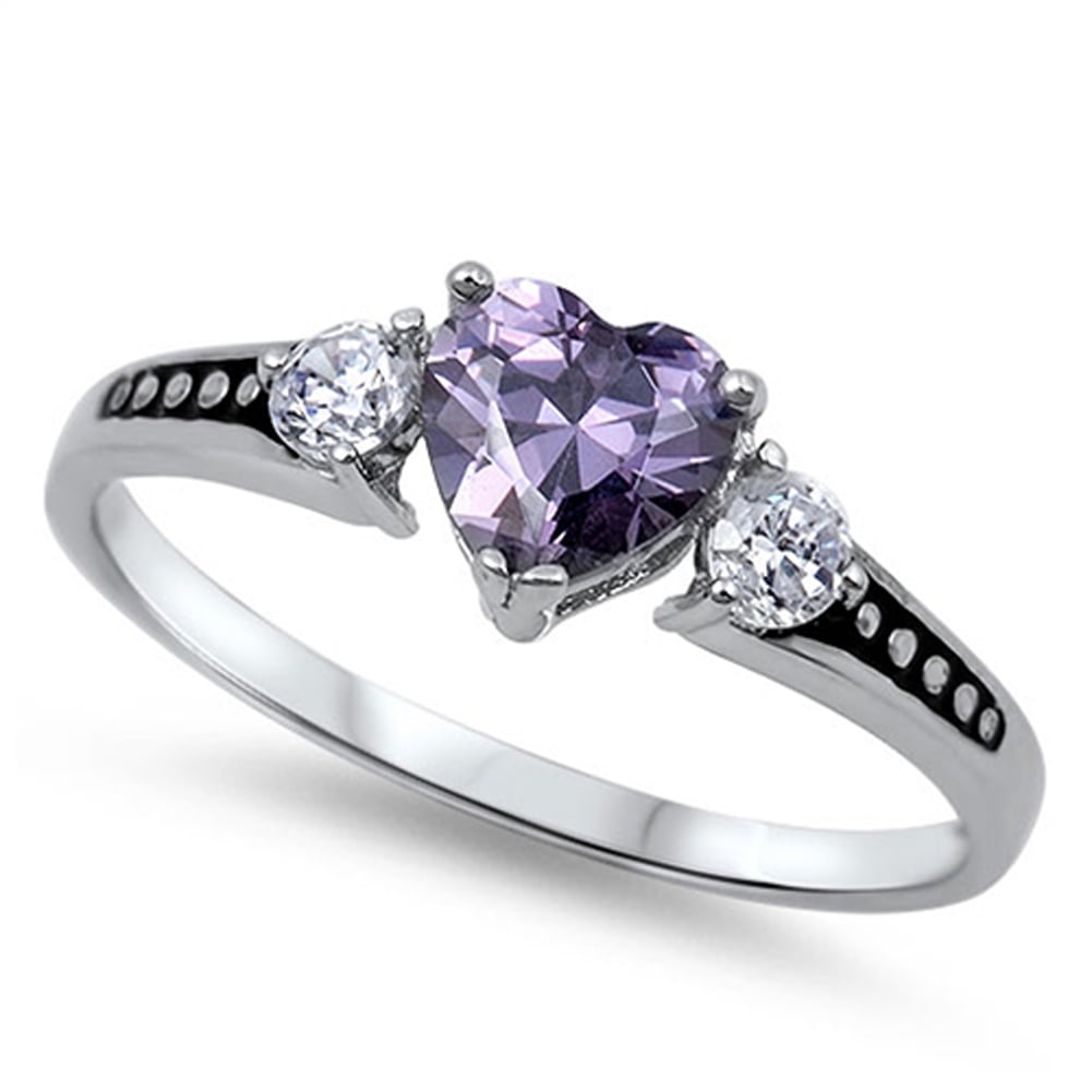 CHOOSE YOUR COLOR Women's Simulated Amethyst Ring .925 Sterling Silver Band Purple CZ Female Size 7