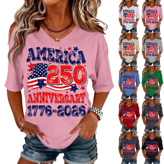 250 Anniversary USA Shirt for Womens 1776-2026 250 Years America Flag Printed Shirts, 250th Anniversary USA Shirt Womens CrewNeck Short Sleeves Graphic Tees, 4th of July Summer Womens Tops Black L