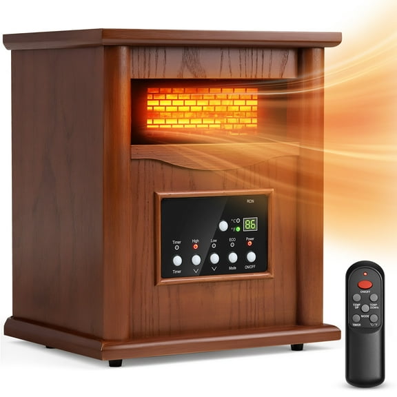 1500W Infrared Heater Indoor, Electric Space Heater for Large Room, 3 Mode Thermostat, 12H Timer, Remote Control, Room Heater with Tip-Over & Overheat Protection Home Office Basement, Chestnut