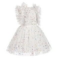 thumbnail image 2 of IBTOM CASTLE Kids Girls Birthday Party Dress Sequins Butterfly Daisy Polka Dots Embroidery Princess Tulle Wedding Pageant Evening Gown 7-8 Years White Stars, 2 of 8
