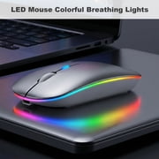 SANPTENT LED Wireless Mouse, Slim Rechargeable Silent Mouse, 2.4G Portable USB Optical Computer Mice with USB Receiver - Silver