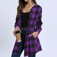 thumbnail image 4 of Long Plaid Hoodies for Women Button Down Flannel Shirts Mid-length Hooded Jackets with Pockets Long Sleeve Blouses (XL, Purple), 4 of 7