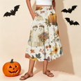 thumbnail image 2 of Womens Casual Elastic Waist Drawstring Midi Skirt Halloween Print Vacation Style Ruffle Hem A Line Flowy Skirt, 2 of 6