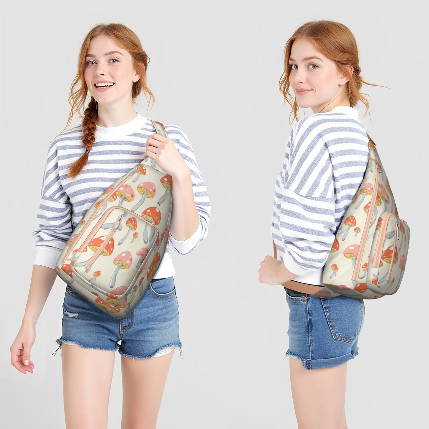 Mushroom Sling Backpack Crossbody Travel Hiking Chest Backpack Shoulder Daypack for Women Men Unisex