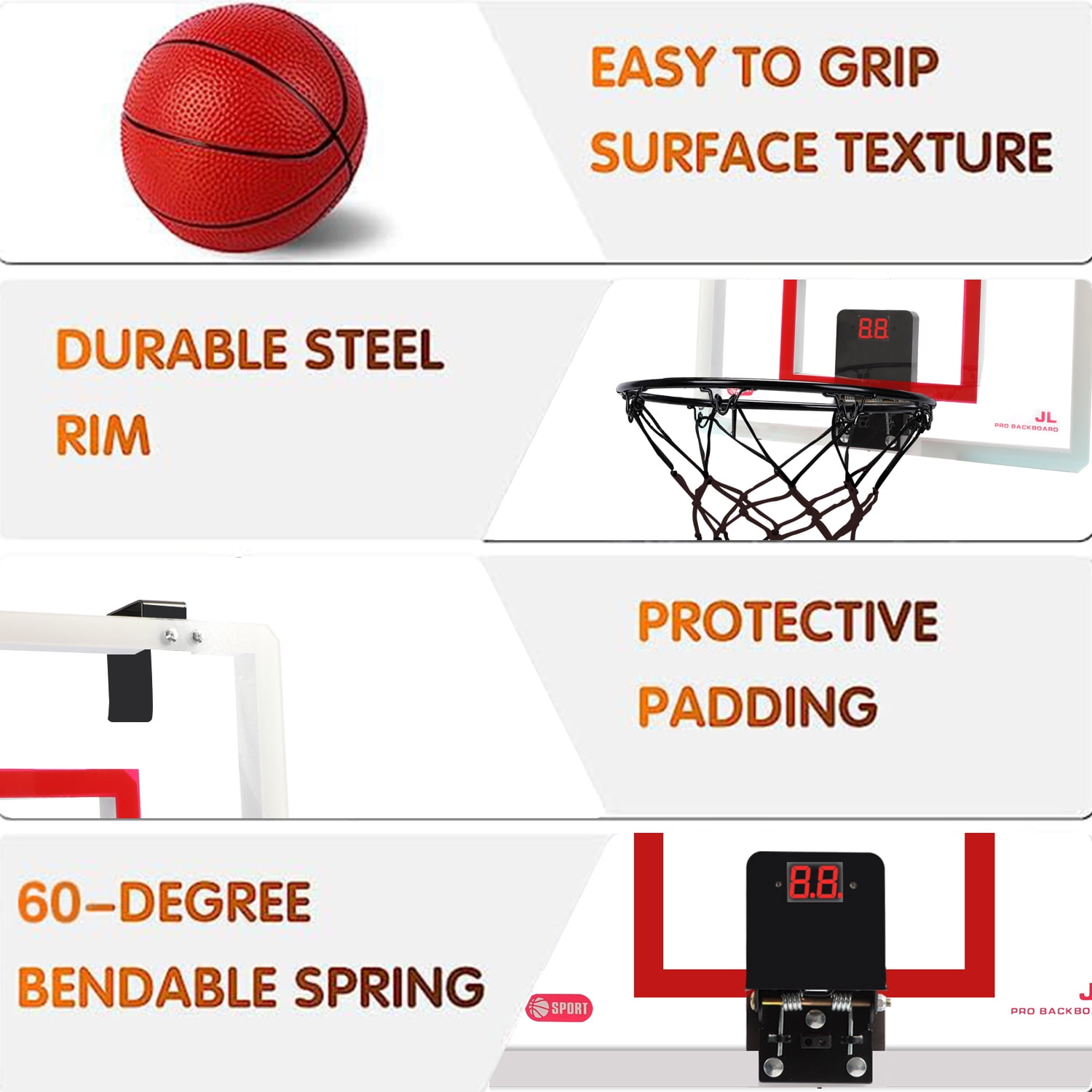 JBeeCtrl Indoor Basketball Hoop for Kids Mini Hoop over the Door with Electronic Scoreboard Wall Mounted Basketball Hoops for Kids Basketball Toy Gifts for Kids