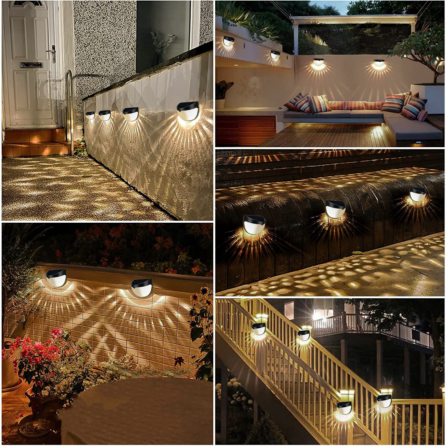 Elegant Choise Solar Wall Lights 6LED IP65 Waterproof Deck Lamps for Garden Fence Yard, 2 Pack - image 2 of 12