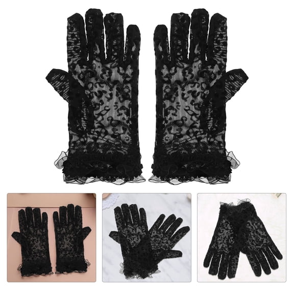 LOLIPPYY 2Pcs Black Mesh Gloves with Stylish Leopard Pattern for Outdoor and Daily Wear
