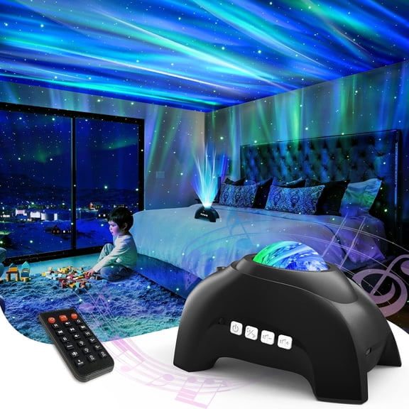 Northern Lights Aurora Projector, Star Projector Music Speaker, White Noise Night Light Galaxy Projector for Kids Adults, for Home Decor Bedroom/Ceiling/Party (Black)