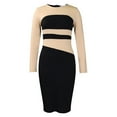 thumbnail image 4 of safuny Women's Knee Length Pencil Dress Color Block Round Neck Elegant Casual Party Fashion Long Sleeve Dress Yellow L, 4 of 7