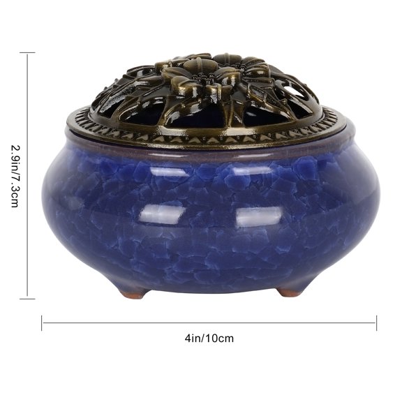 Navy Blue Ceramic Incense Holder Burner, with Cotton Bottom Shield & 20 Fragrance Incense Cones