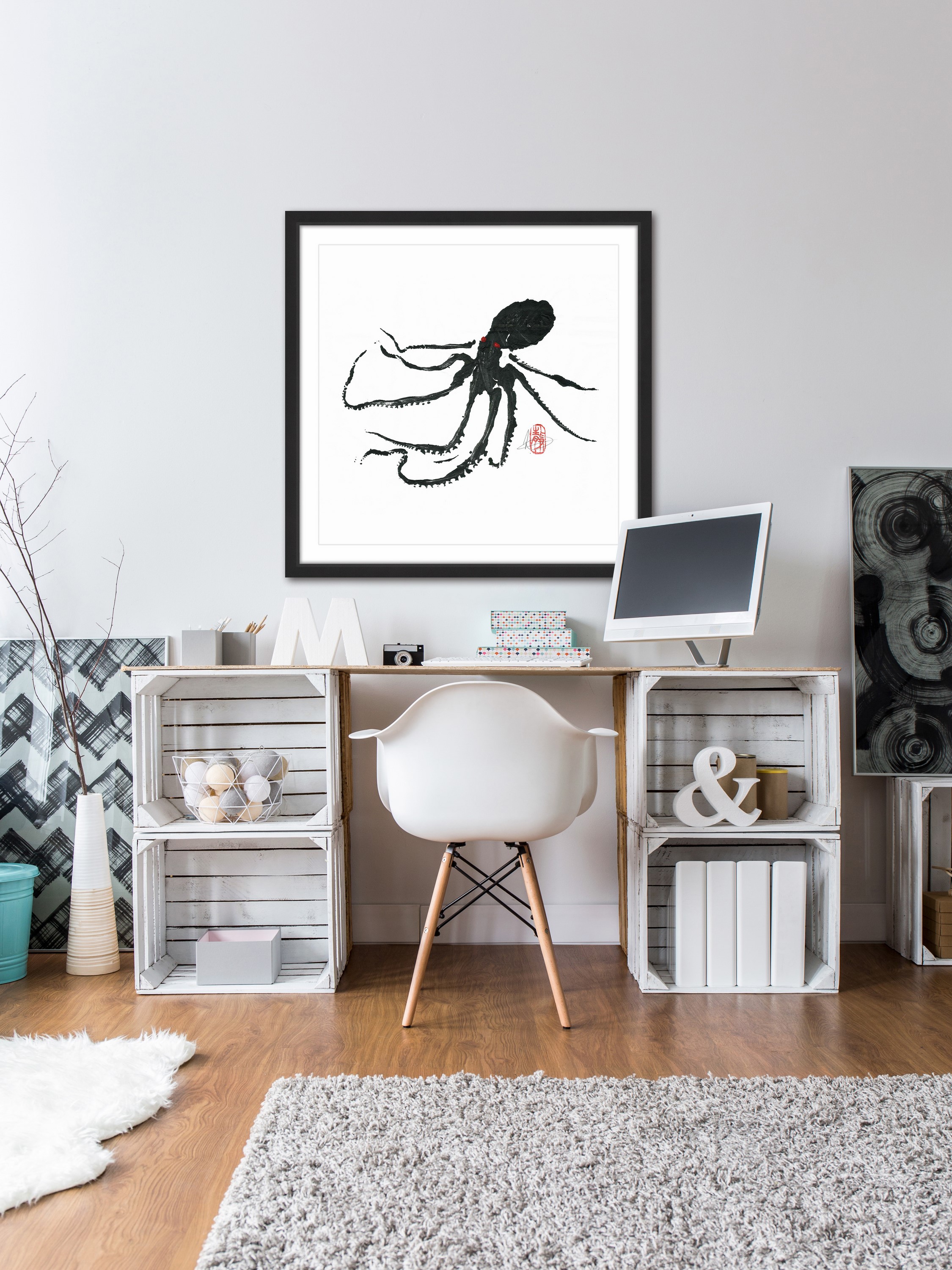 "Ursula - Black Octopus" Framed Painting Print