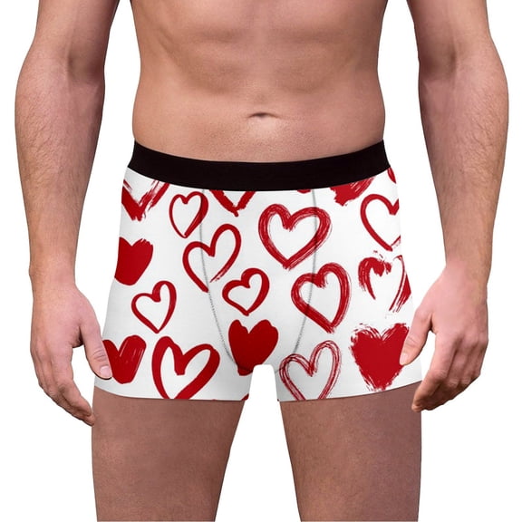 YAYUBA Mens Underwear Briefs Heart Print Boxer Shorts Heart Print Valentine's Day Men's Shorts High Elasticity Comfortable And Stylish Briefs For Everyday Wear