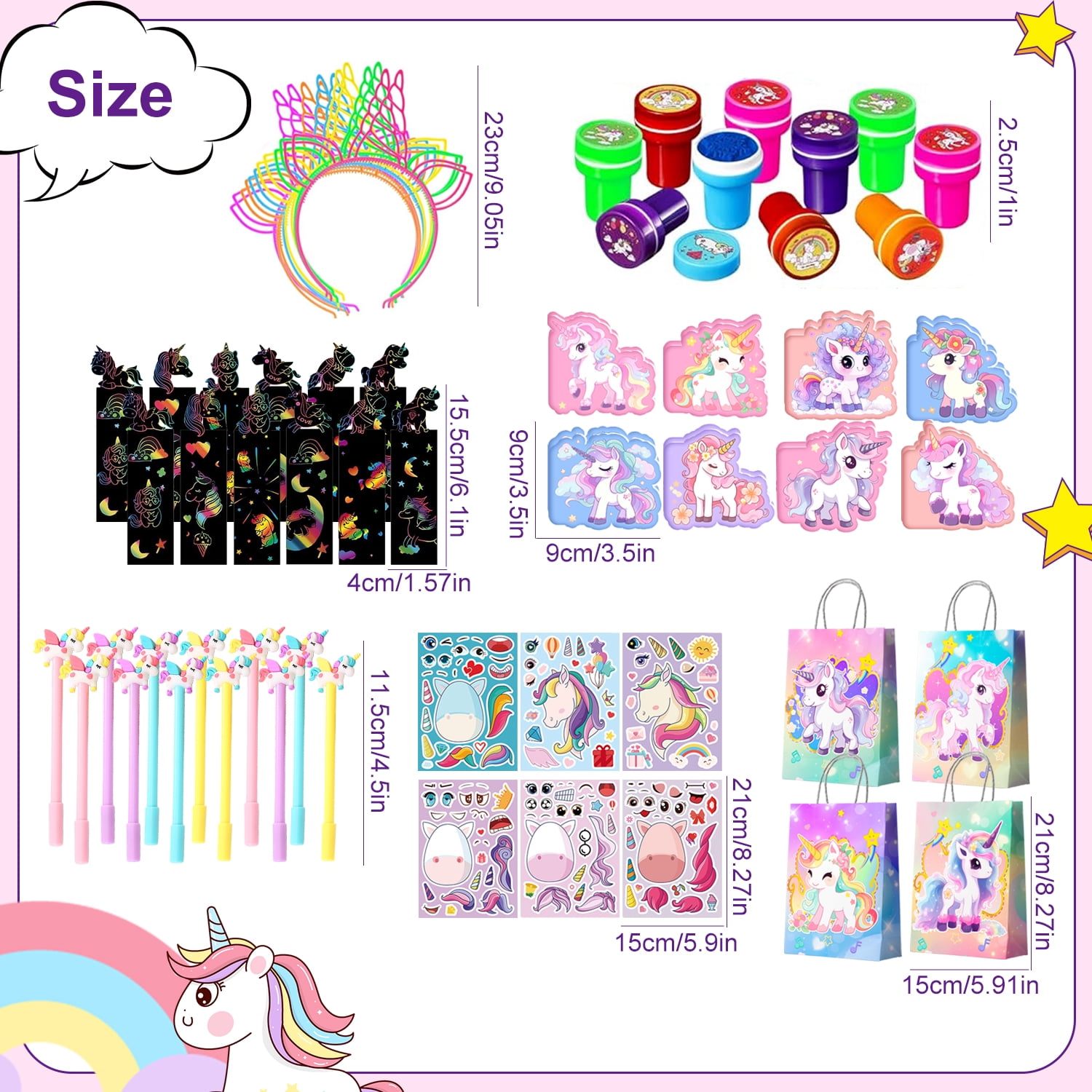 84Pcs Unicorn Birthday Party Favors Set, DIY Unicorn Decor Kit with Stickers, Bags, Pens, Notebooks and Scratch Cards for Birthday Party Supplies