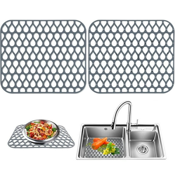 UHIAGREE Sink Protectors for Kitchen Sink,13.8"x11.4" Silicone Cuttable Non-Slip Sink Mats(Grey)