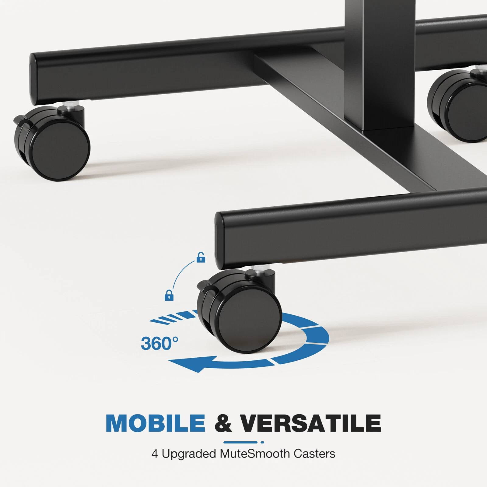 Small Mobile Standing Desk, Adjustable Rolling Laptop Table with Locking Wheels for Home Office, Black