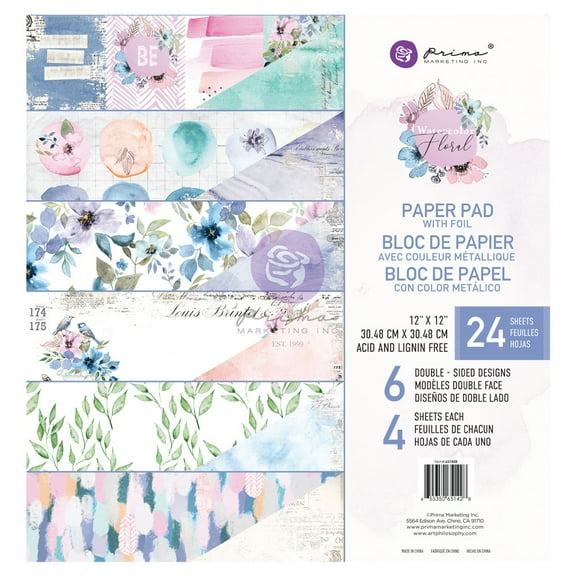 Prima Marketing Double-Sided Paper Pad 12"X12" 24/Pkg-Watercolor Floral, 6 Designs/4 Each