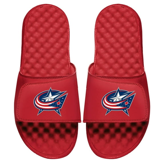 Men's ISlide Red Columbus Blue Jackets Primary Logo Slide Sandals