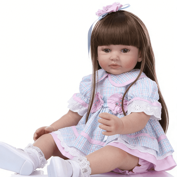 iCradle Lovely Lifelike Toddler Dolls Girl Realistic Newborn Babies 24 inch 58 CM Handmade Soft Cloth Body with Pastes Wig Hair Xmas Birthday Gift for Kids 3 