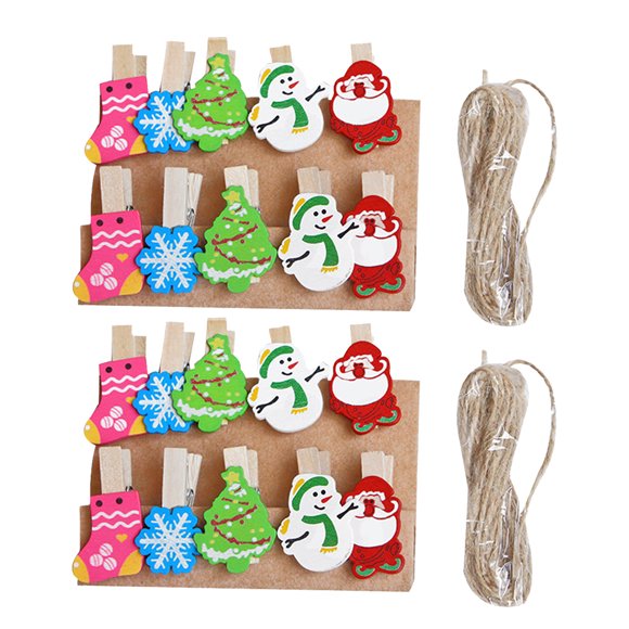20Pcs Décoration de Noël Photo Clip Ficelle Photo Mur Suspendu Décoration Note Clip avec Corde de Chanvre