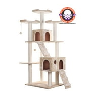 Armarkat 74-in Real Wood Cat Tree & Condo Scratching Post Tower, Beige