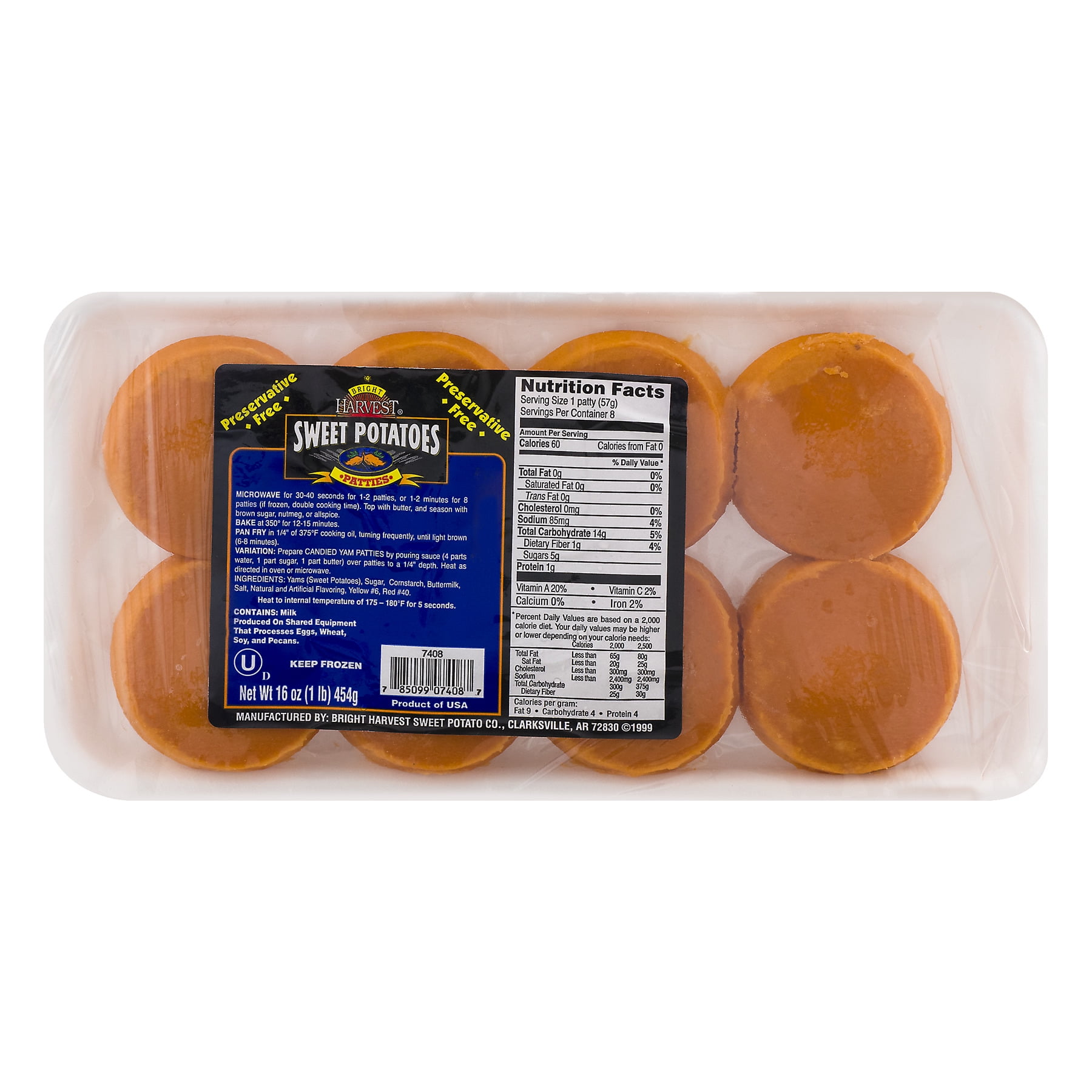 Bright Harvest Sweet Potatoes Patties 8 Ct Walmart Com