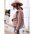 thumbnail image 6 of Women'S Long-Sleeved Lapel Short Jacket Fall Winter Solid Color Deerskin Button Jacket Dark Pink S, 6 of 7