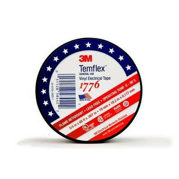 3M 1776-3/4"x60' Temflex Vinyl Electrical Tape, 1776, 3/4" x 60', Black