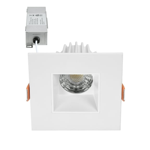 Maxxima 2” Slim 5CCT Recessed Anti-Glare LED Downlight, Canless IC Rated, 500 Lumens, 5 Color Temperature Selectable 2700K/3000K/3500K/4000K/5000K, Dimmable, Square White Trim, 90 CRI, J-Box Included
