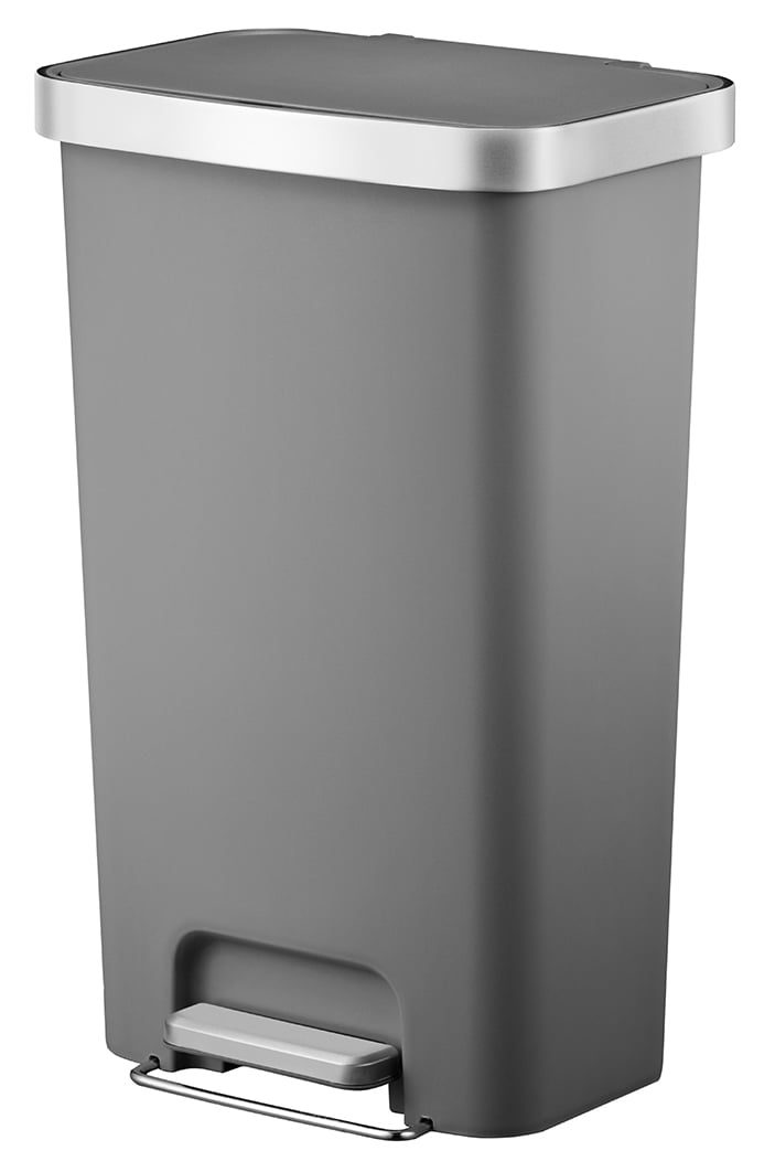 Better Homes & Gardens 11.9 Gallon Trash Can, Plastic Step On Kitchen Trash Can, Gray