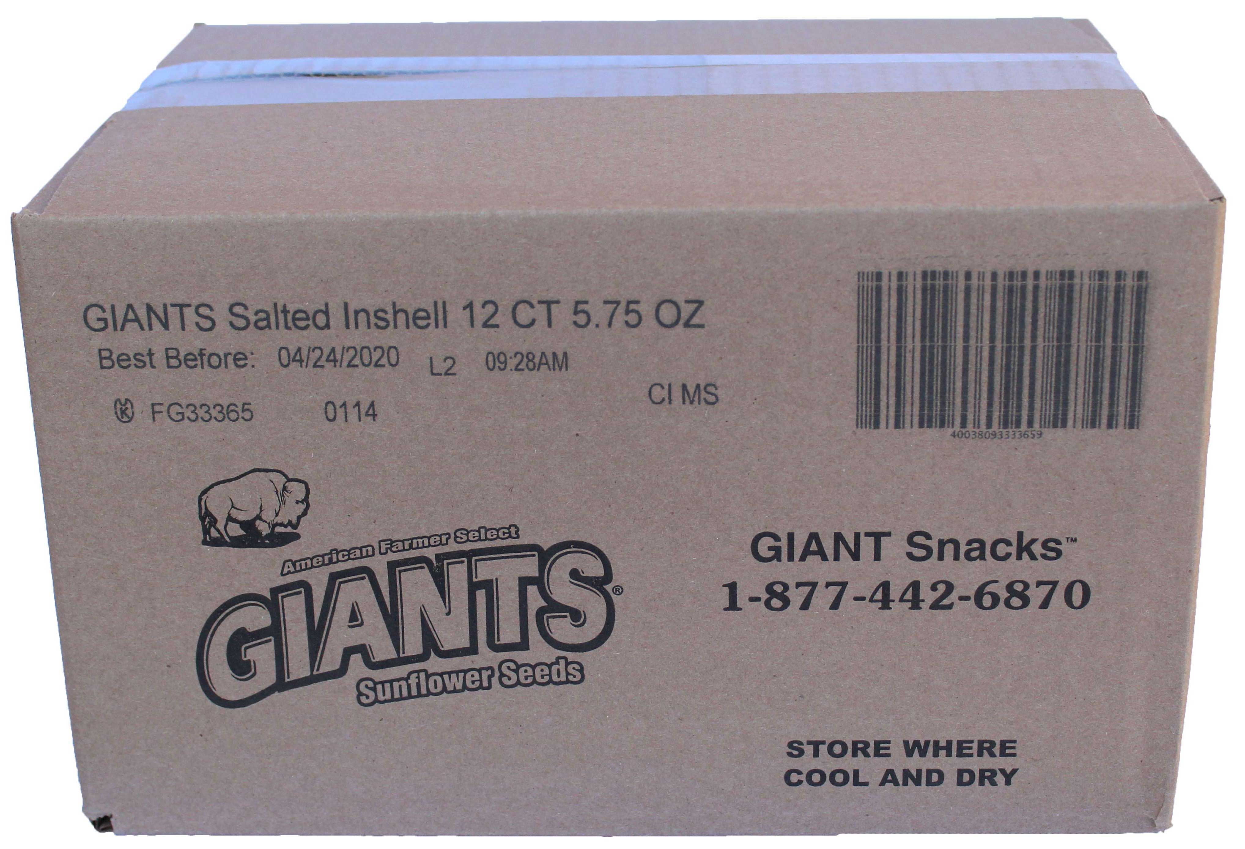 Giants Original Roasted and Salted Sunflower Seeds Snacks, 5.75 Ounce -- 12 per case.