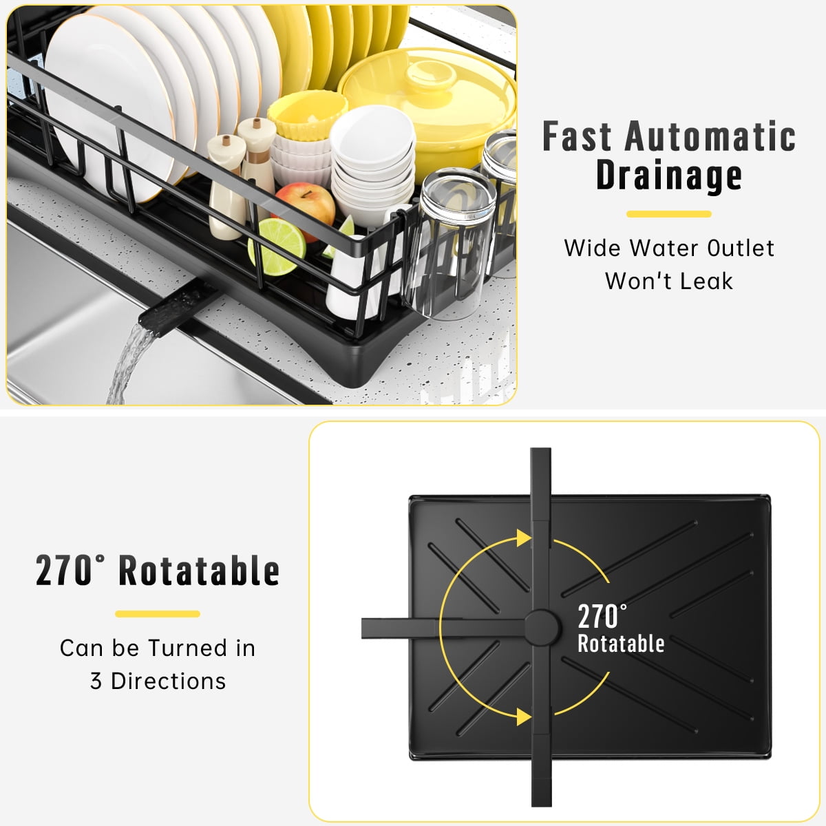 GPED Dish Drying Rack, Stainless Steel Dish Rack with Drainboard for Kitchen Counter and Sink, Dish Drainer with Cutlery Holder, Kitchen Organizer for Dishes, Spoons and Forks
