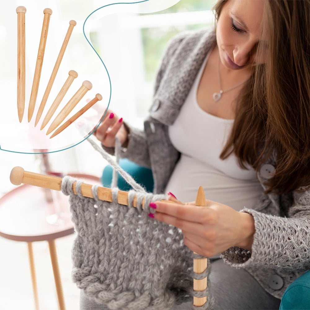 6Pcs Bamboo Circular Knitting Needles 1 Set Alloy Enamel Flat Round with Number 0~9 Brooch Mixed Color Needles: 20.7~35.3x2.4~3.2cm 1pc/style