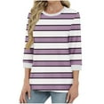 thumbnail image 2 of purcolt Womens 3/4 Length Sleeve Tops Striped Color Block T Shirts Casual Crewneck Loose Tunic Tops Basic Tees(Purple, L), 2 of 5